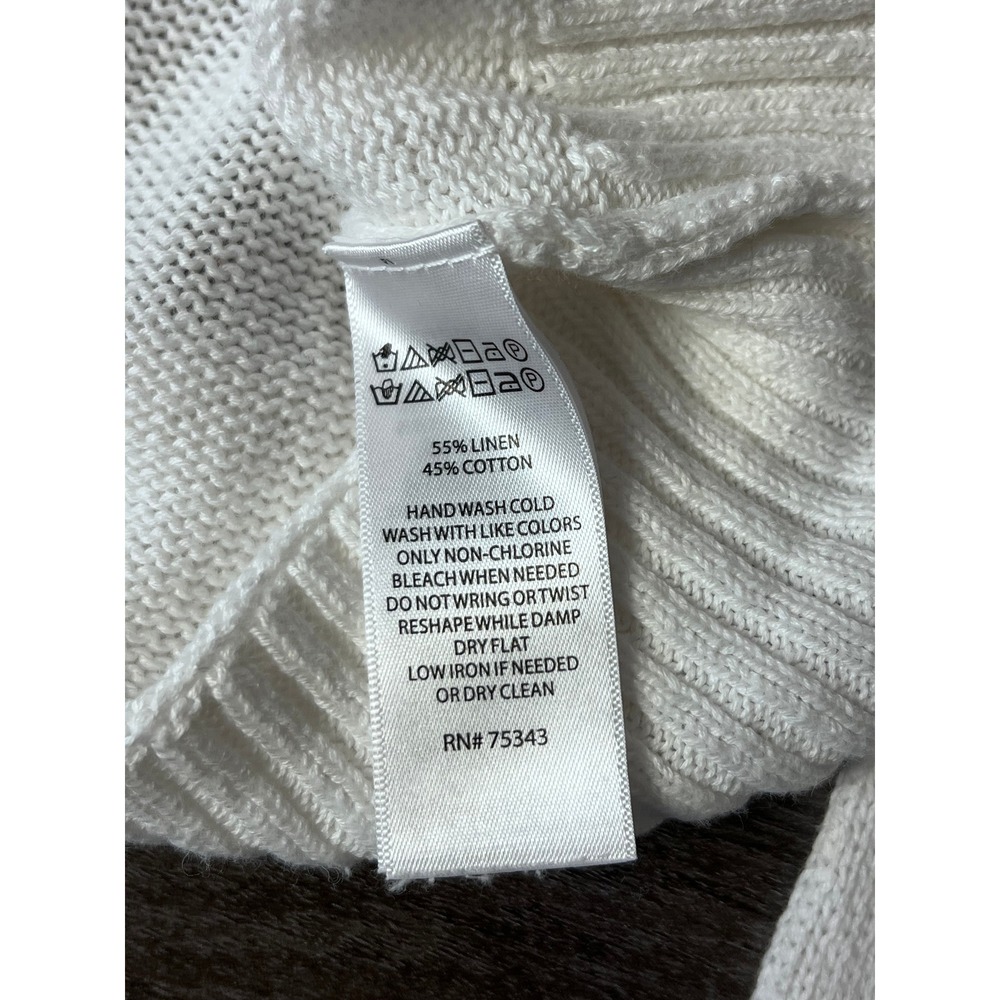 Sigrid Olsen Linen Cotton Knit Hoodie Sweater White Women's Size Medium Coastal - Picture 5 of 8